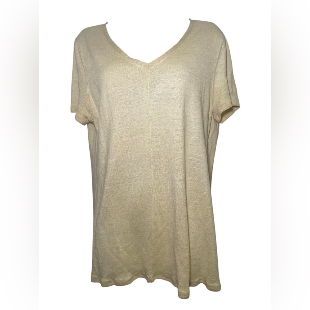 Eileen Fisher Yellow 100% Linen Short Sleeve Tee Shirt Size Large